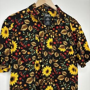 Super Massive Shirt Sunflower Acorn Medium Men's Short Sleeve Button Down Black